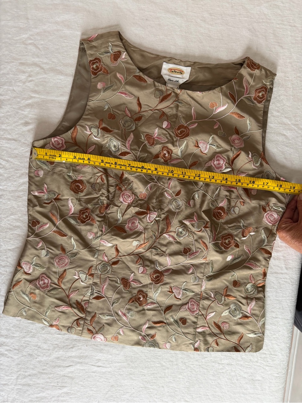 Talbots 100% Silk Lined Two Piece Floral Embroidery Top and Pants size 12 - Picture 12 of 14